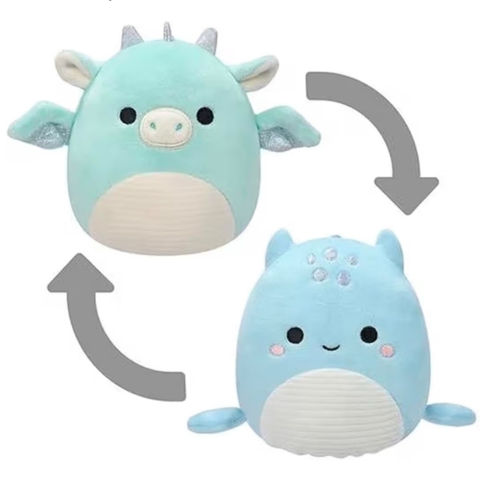 Squishmallows Reversible Plush Dragon and Narwhal - Light Blue and White
